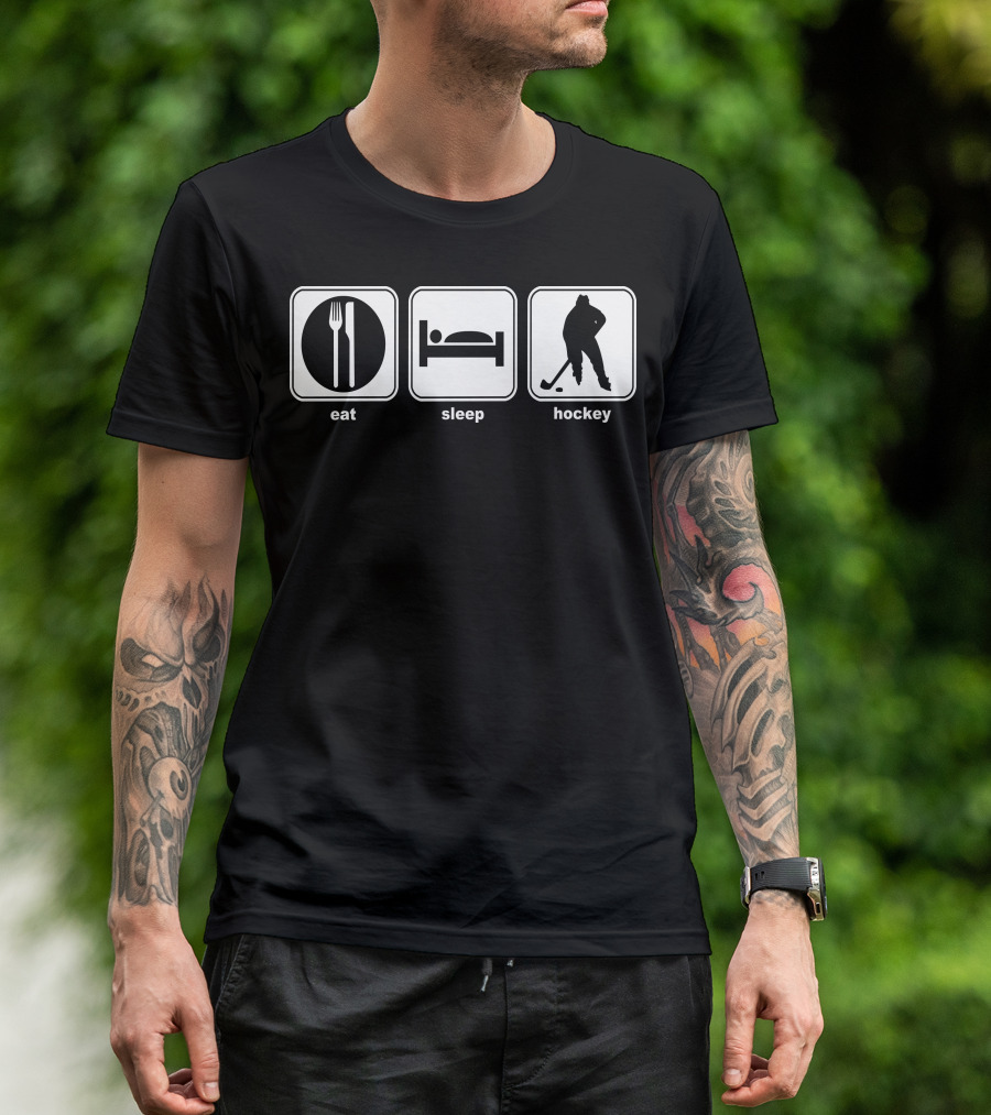 Eat Sleep Hockey Icons Fork Plate Bed Player T-Shirt