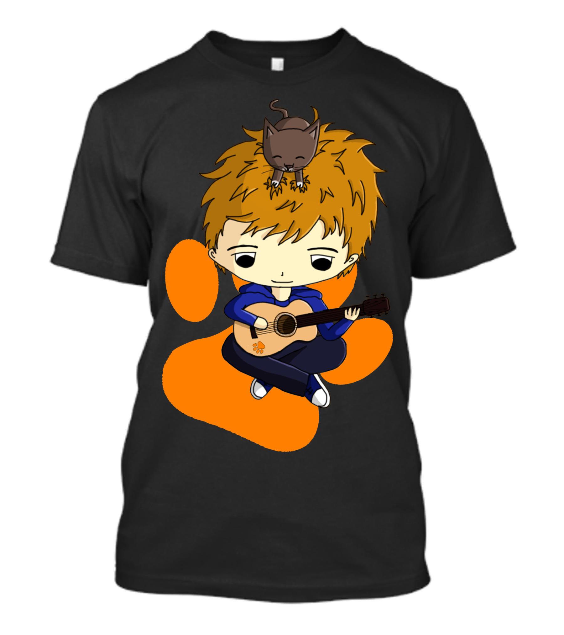 Ed Sheeran Cute Cartoon With Guitar And Cat T-Shirt
