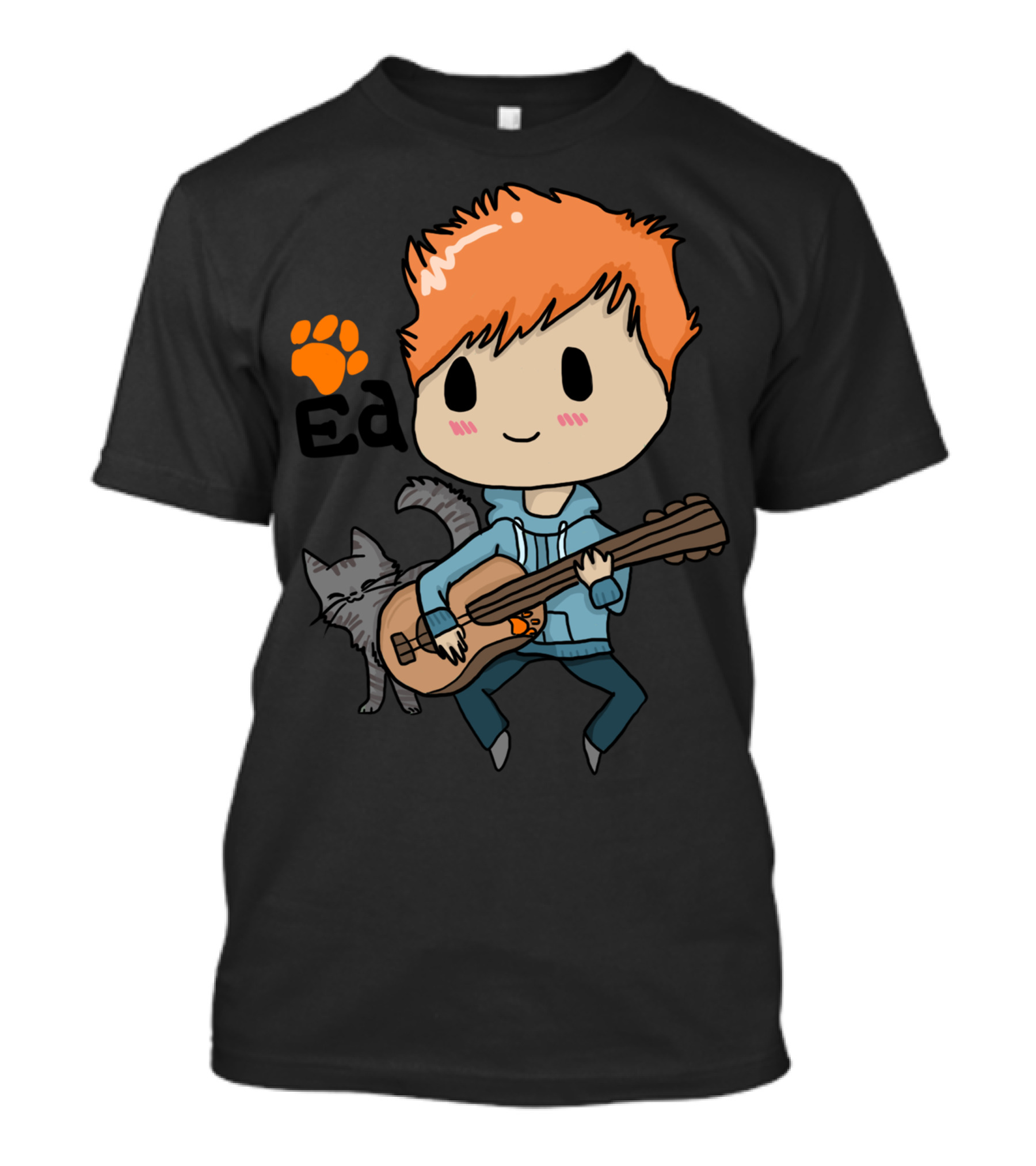 Ed Sheeran Cartoon Cat Guitar Paw Print T-Shirt