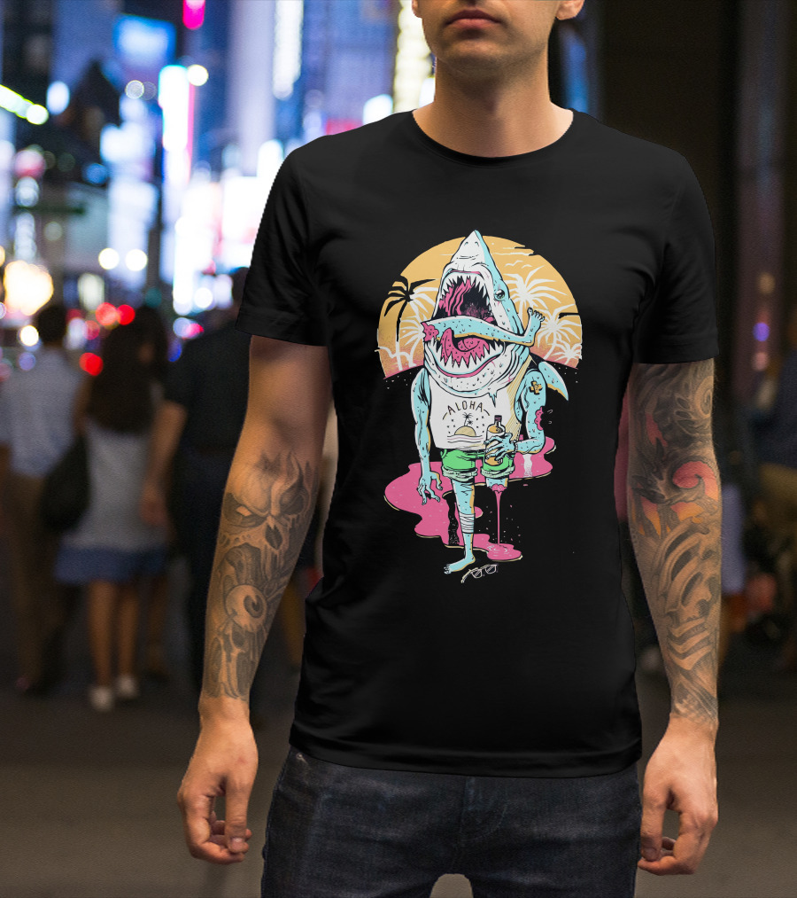 Aloha Fish Sharkbro Horror Beach Party Vibe T-Shirt