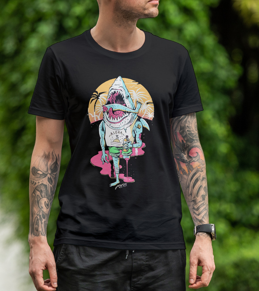 Aloha Fish Sharkbro Horror Beach Party Vibe T-Shirt