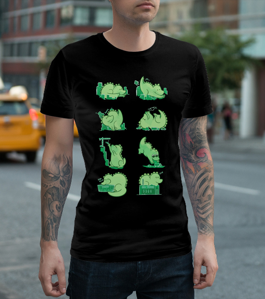 Gawwwzillawww City Adventures Eating Swimming Sleeping Nom Comic Panels T-Shirt