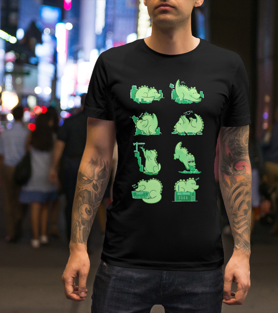 Gawwwzillawww City Adventures Eating Swimming Sleeping Nom Comic Panels T-Shirt