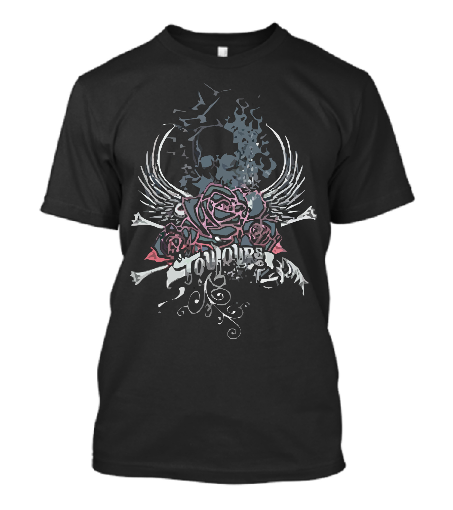 Toujours Goth Winged Skull With Roses T-Shirt