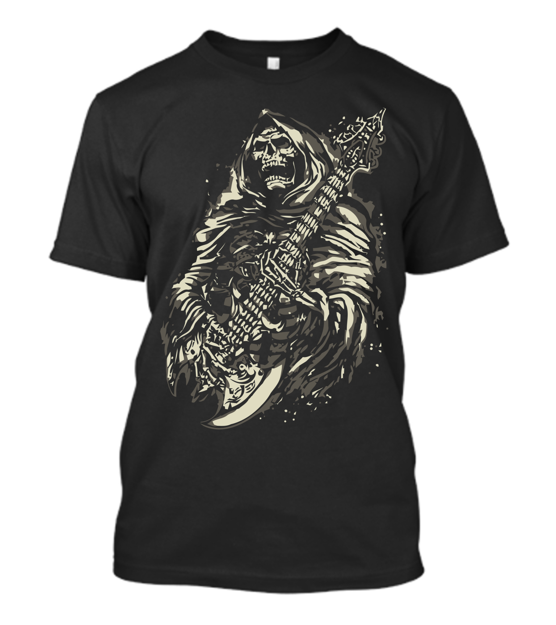 Grim Reaper Playing Electric Guitar With Hooded Cloak And Skull T-Shirt