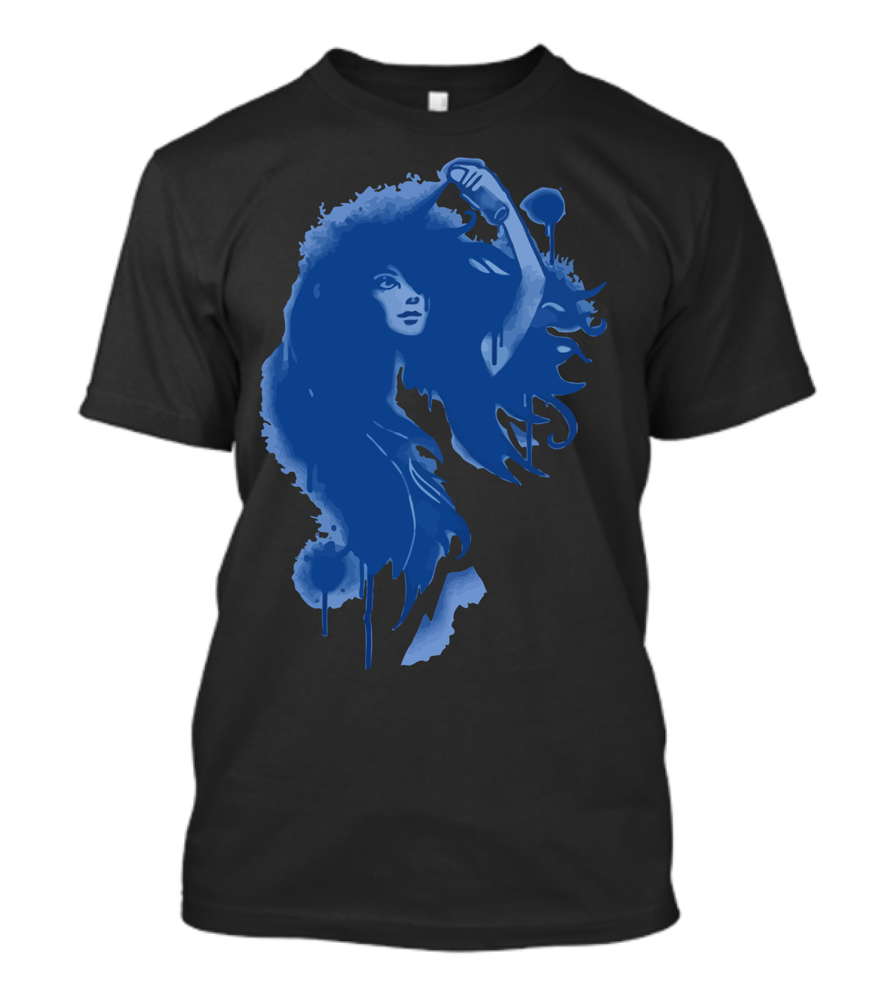 Hairspray Blue Silhouette Woman With Wild Hair Spray Painting T-Shirt