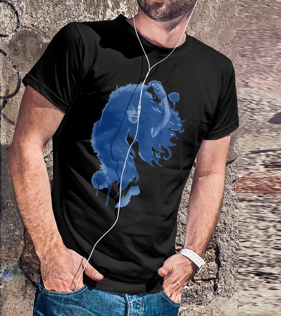 Hairspray Blue Silhouette Woman With Wild Hair Spray Painting T-Shirt