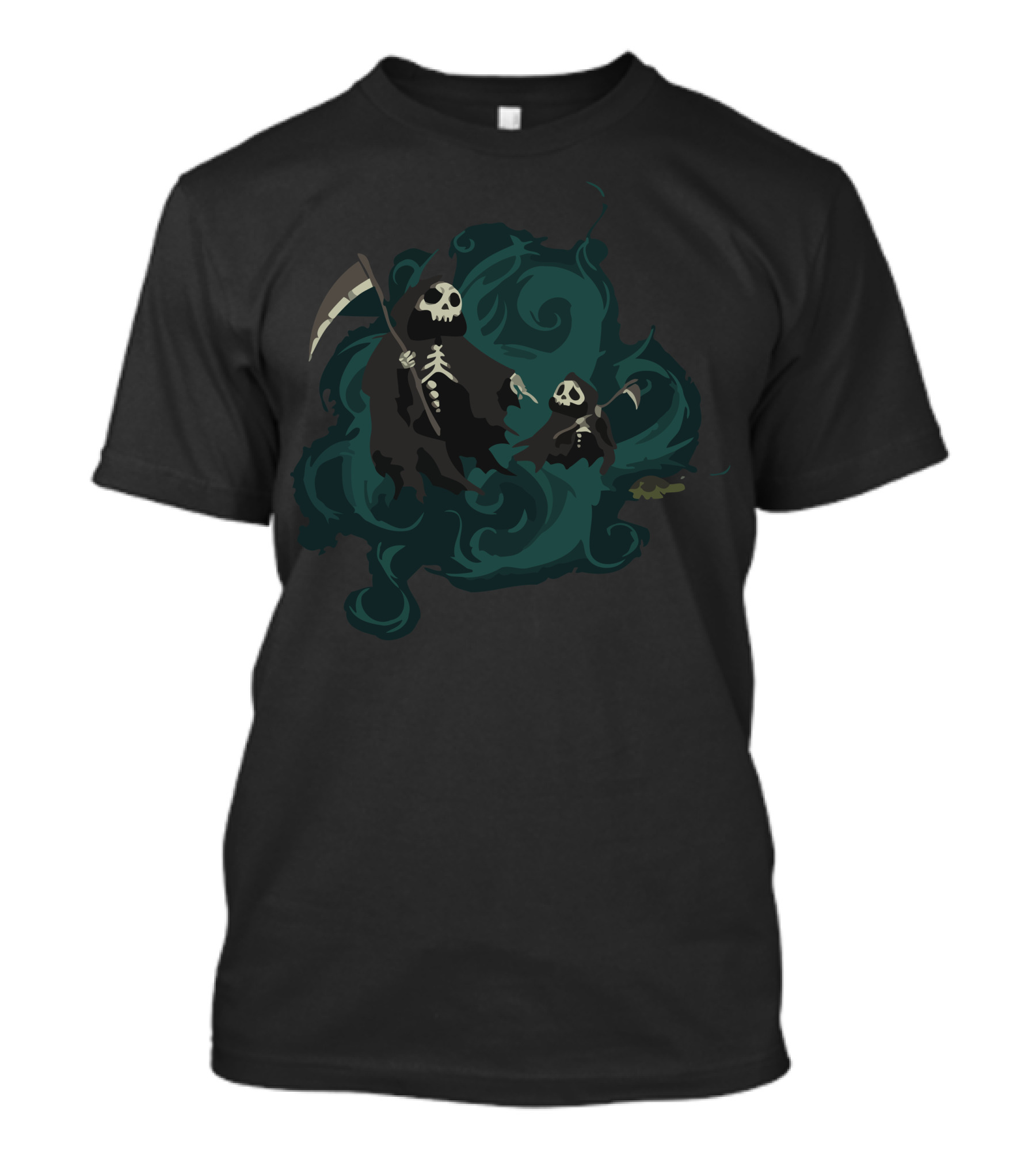 Harvest Traditions Grim Reaper Duo With Scythe And Swirling Green Smoke T-Shirt