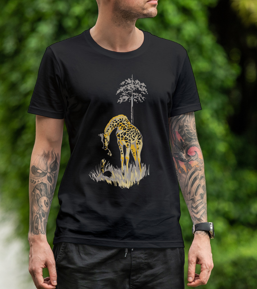 Help From Above Giraffe Interacting With Snake Under Tree T-Shirt