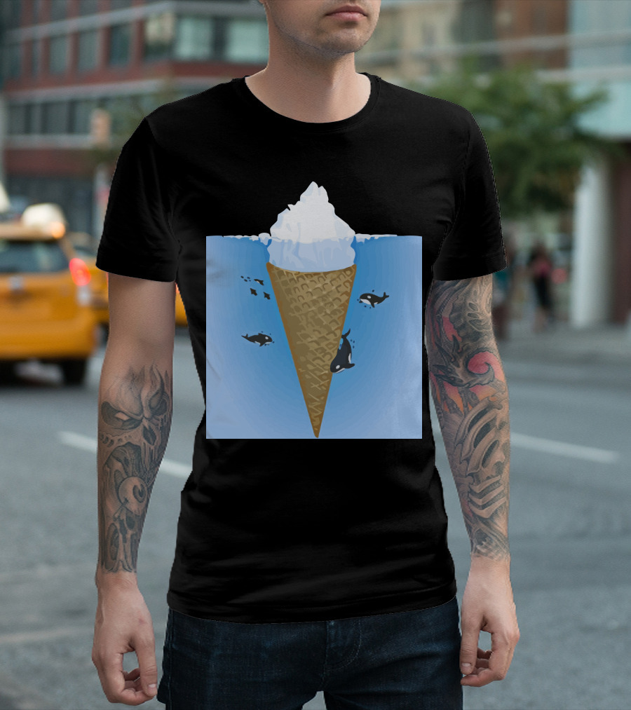 Hidden Iceberg Cone with Orcas and Fish in Ocean Water T-Shirt