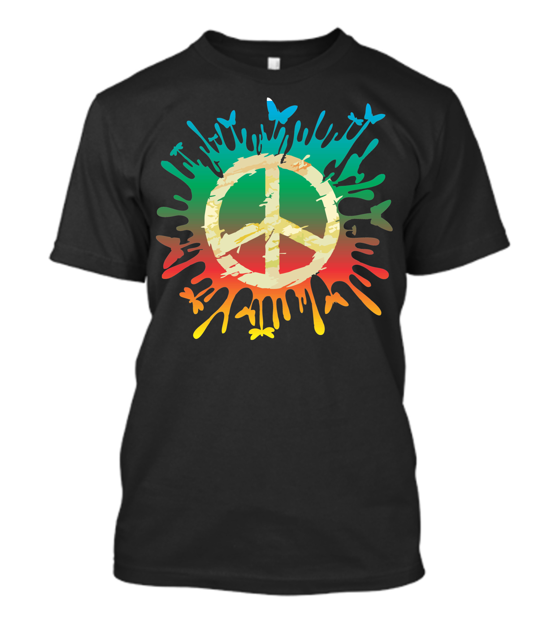 Hippie Peace Rainbow Splash With Butterflies T-Shirt