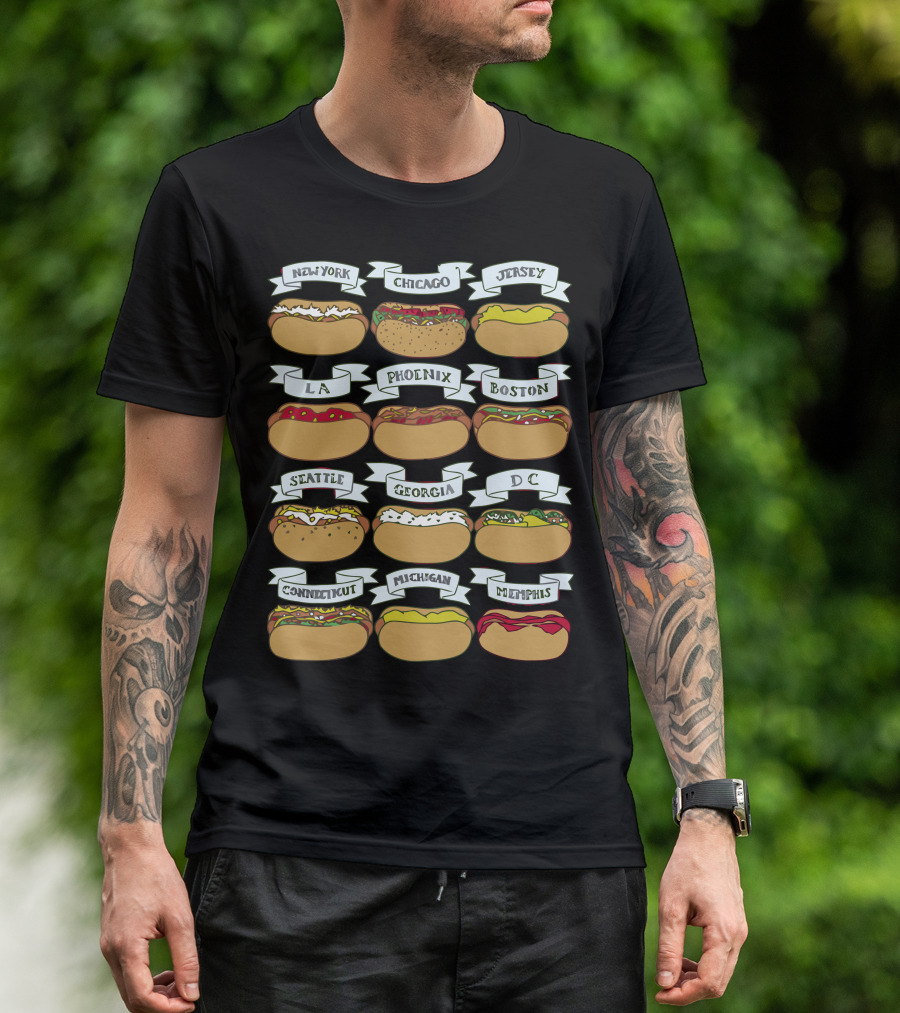 New York Chicago Jersey LA Phoenix Boston Seattle Georgia DC Connecticut Michigan Memphis Hot Dogs T-Shirt