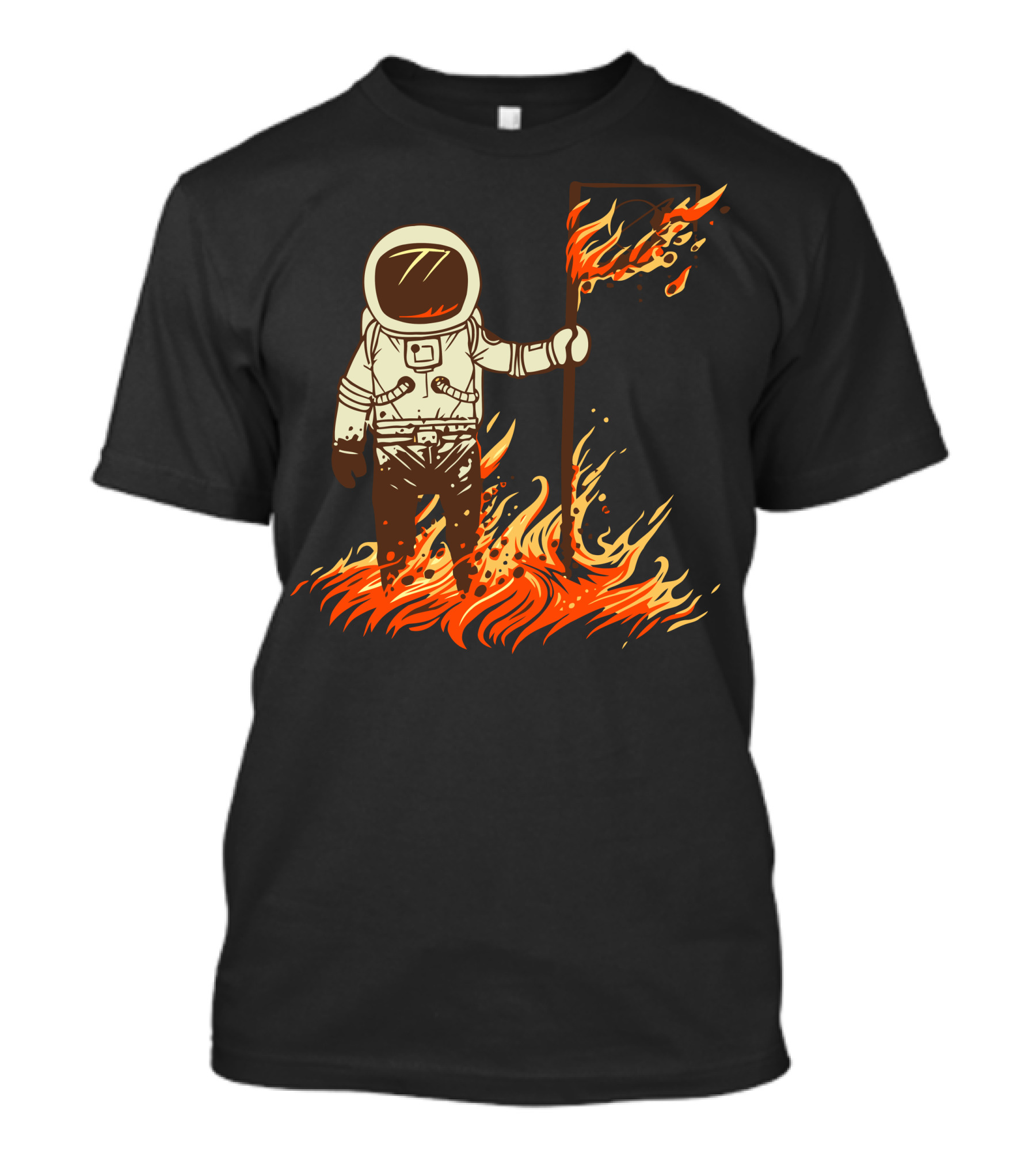 I Claim This Sun For Gyaahhhh Flaming Astronaut Holding Flag In Fire T-Shirt