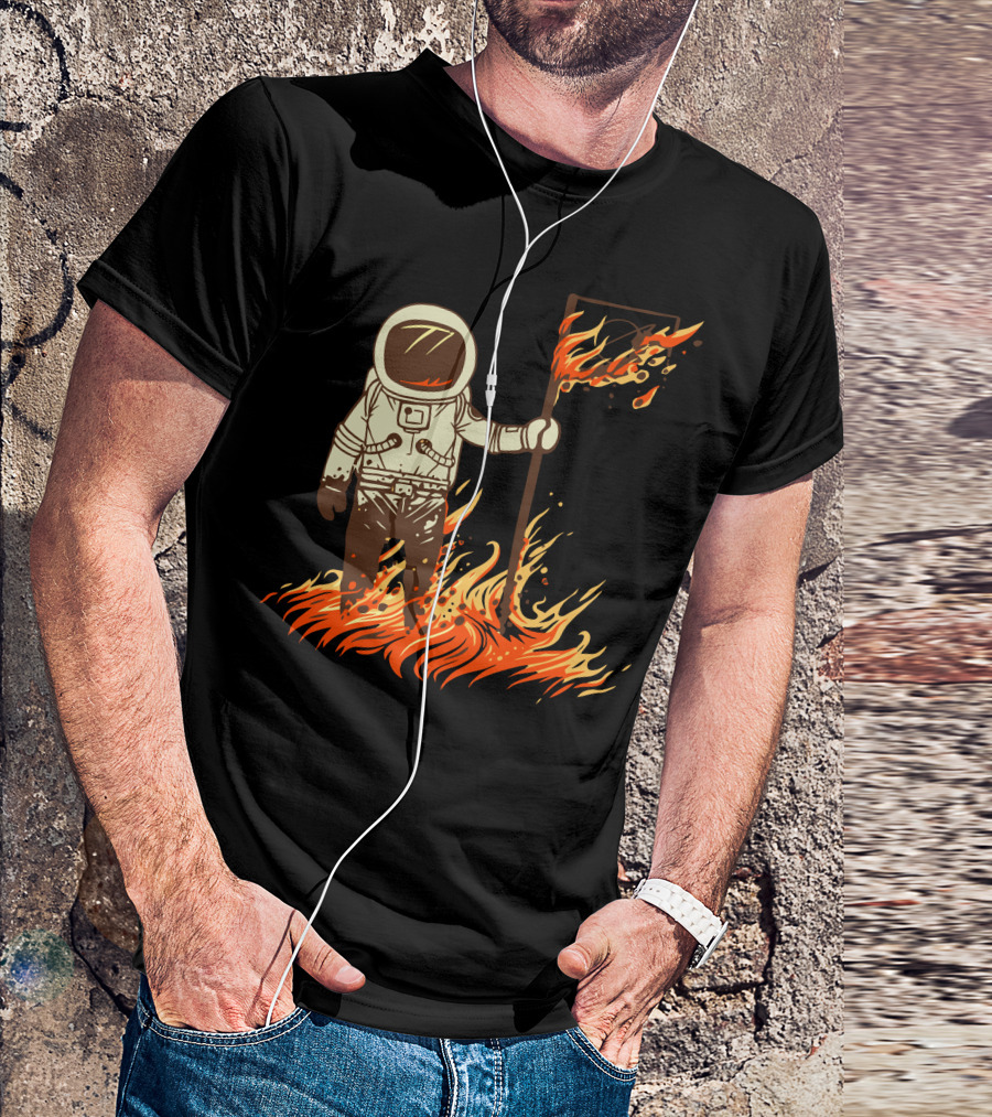I Claim This Sun For Gyaahhhh Flaming Astronaut Holding Flag In Fire T-Shirt