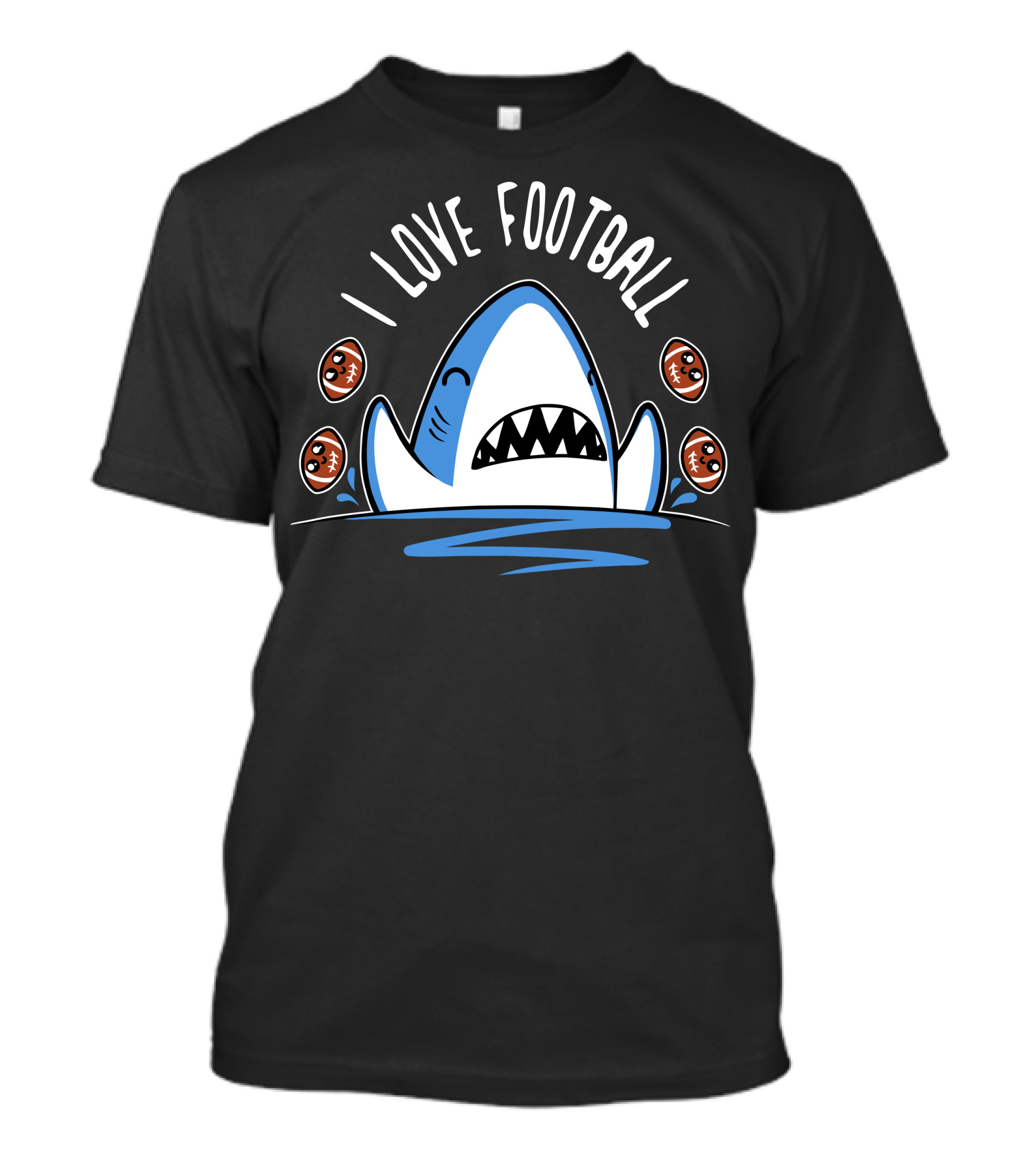 I Love Football Shark With Footballs T-Shirt