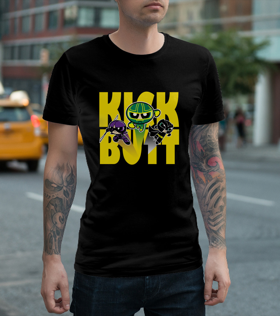 Kick Butt Powerpuff Parody in Yellow and Black T-Shirt