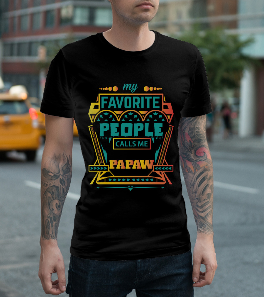 My Favorite People Calls Me Papaw Vintage Retro Geometric T-Shirt