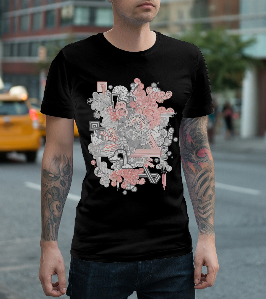 Pencildelic Whimsical Abstract Swirl Icons and Lightning Clouds T-Shirt