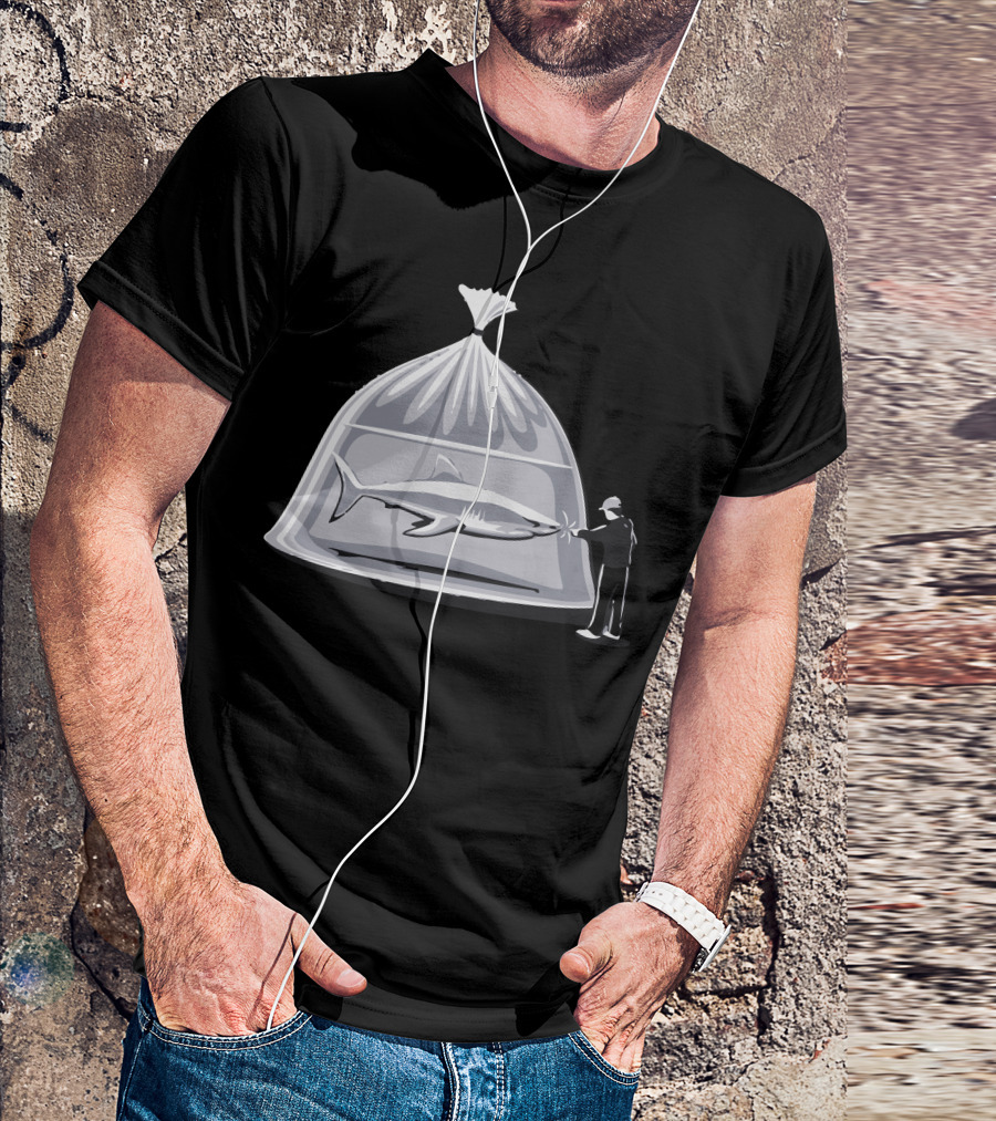 Pet Store Shark In A Bag Surreal Image T-Shirt