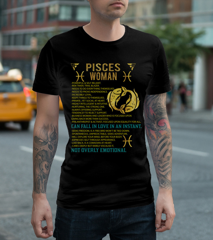 Pisces Woman Zodiac Traits Strong Independent Emotional Balanced Adventure Seeker Loyal Leadership T-Shirt