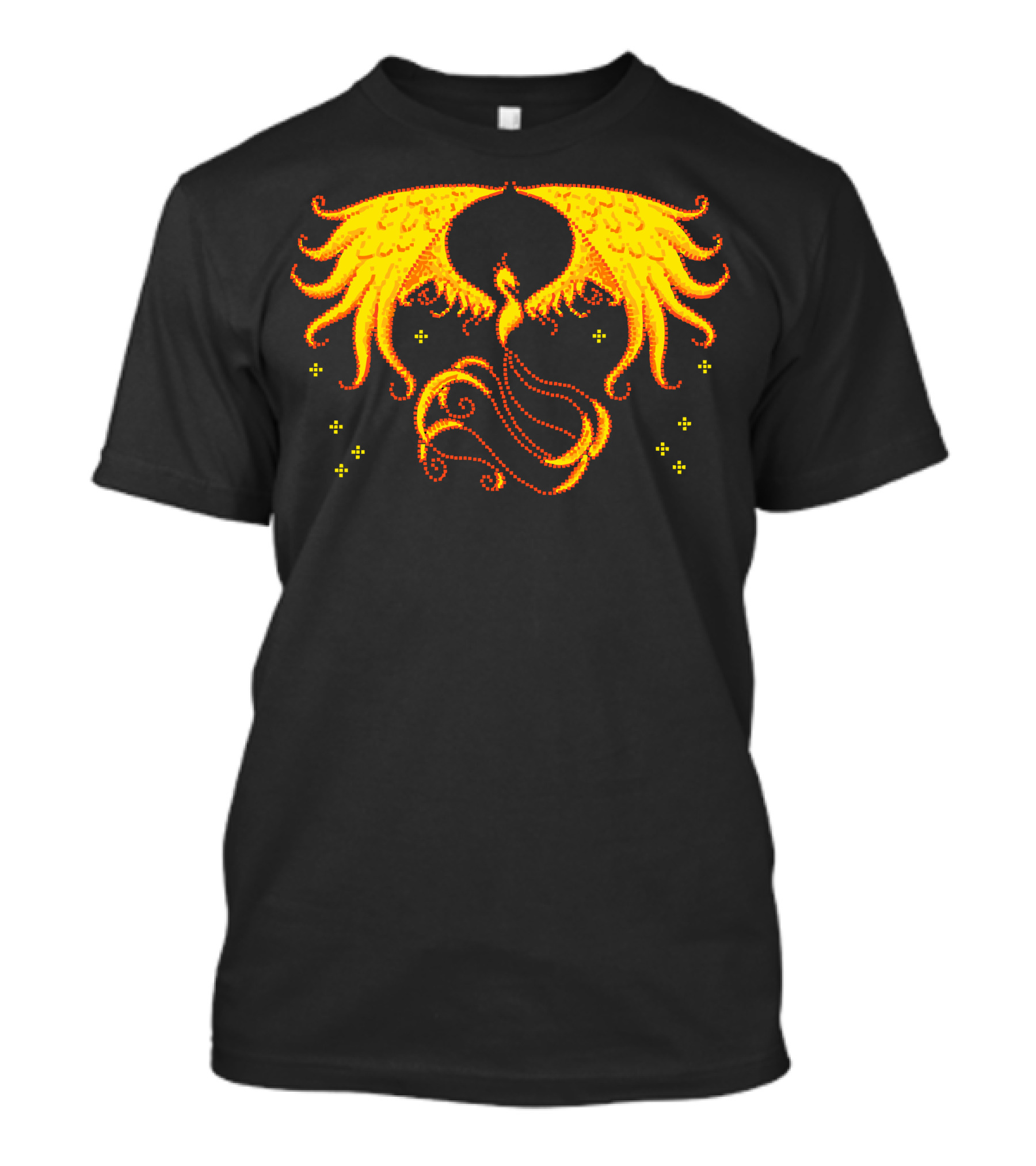 Pixel Phoenix Retro Firebird Symmetry Fantasy Tail Glowing Wings Spirals T-Shirt