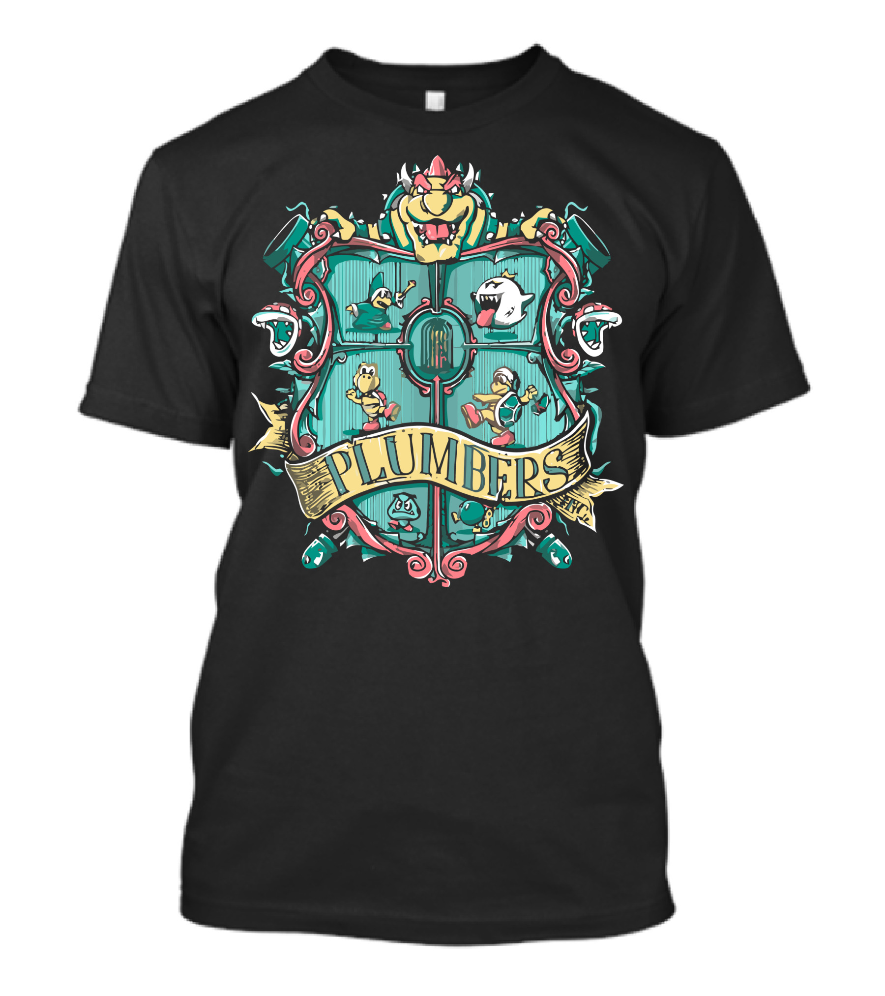 Plumbers Inc Mario Inspired Crest Featuring Bowser And Characters T-Shirt