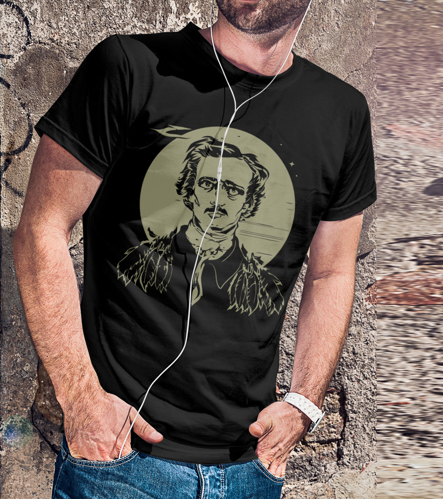 Poe Is Me Raven Moonlit Portrait Edgar Allan Poe T-Shirt