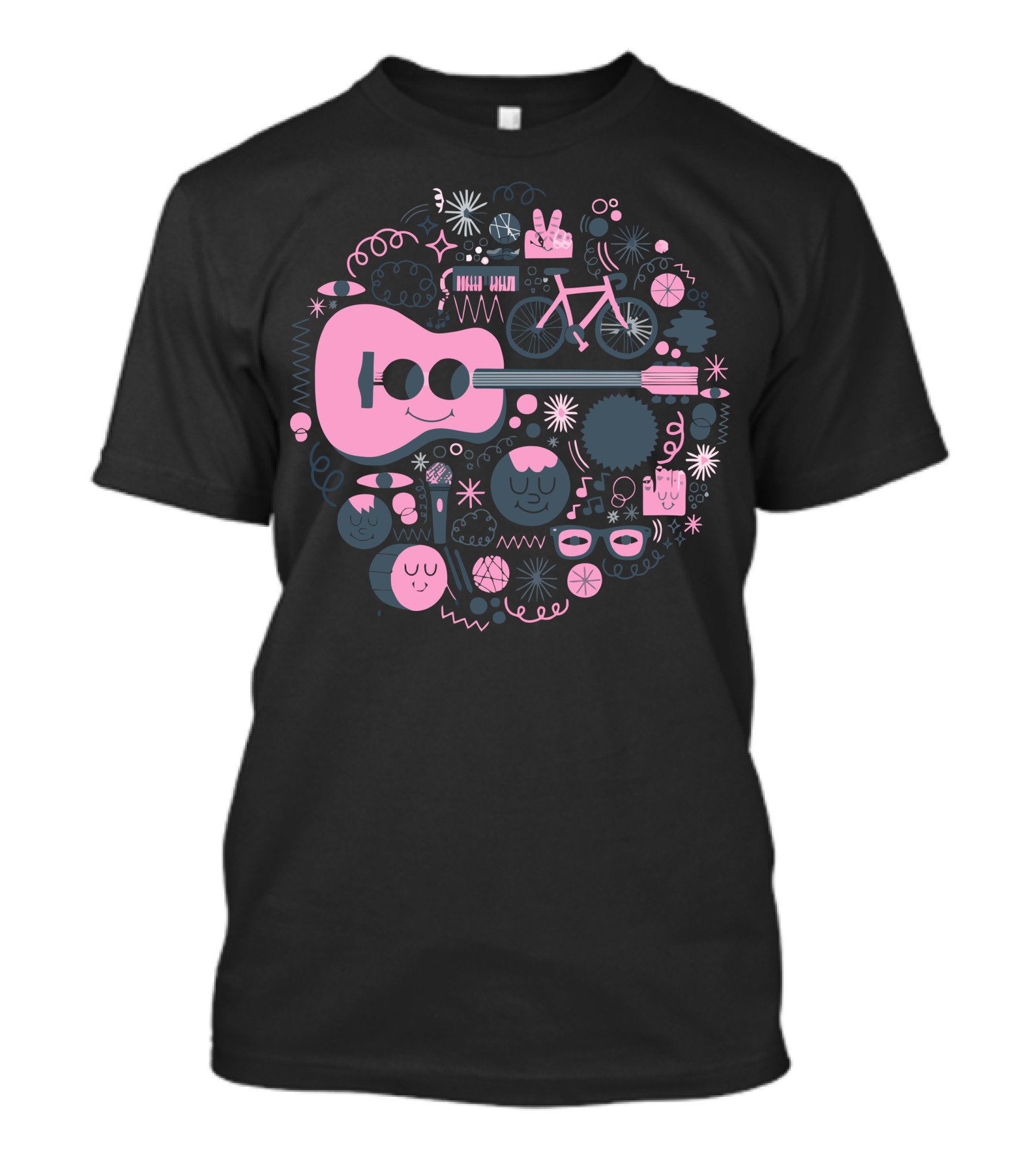 Pop Heart Music Symbols Bicycle Peace Signs Guitar Icons T-Shirt