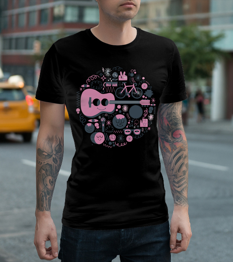 Pop Heart Music Symbols Bicycle Peace Signs Guitar Icons T-Shirt