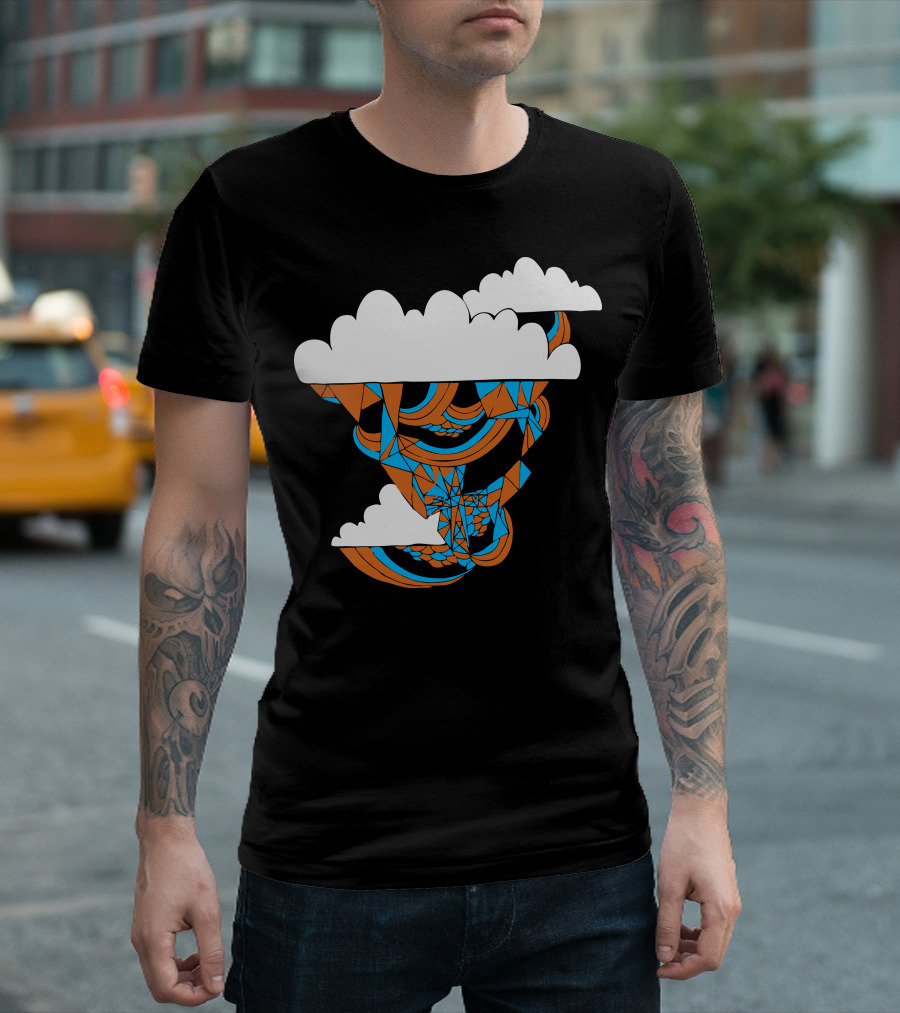 Prismism Geometric Clouds With Orange And Blue Abstract T-Shirt