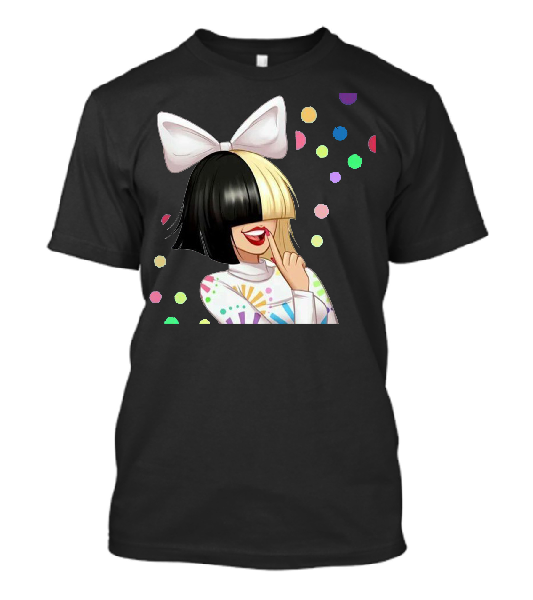Sia Cutie Cartoon Bow Rainbow Dots T-Shirt