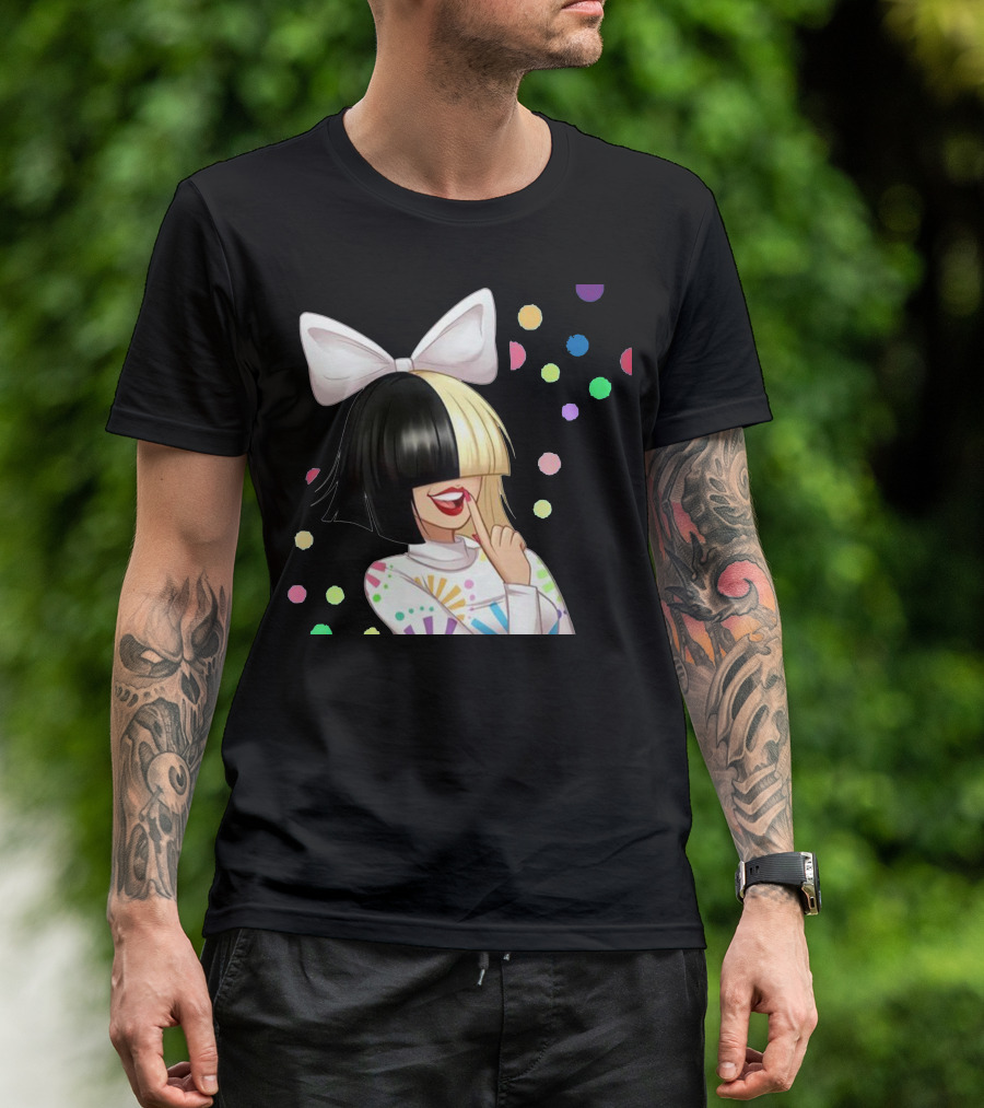 Sia Cutie Cartoon Bow Rainbow Dots T-Shirt