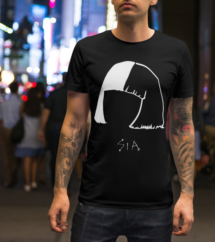 Sia Iconic Half-Black Half-White Bob Hair Enigma T-Shirt