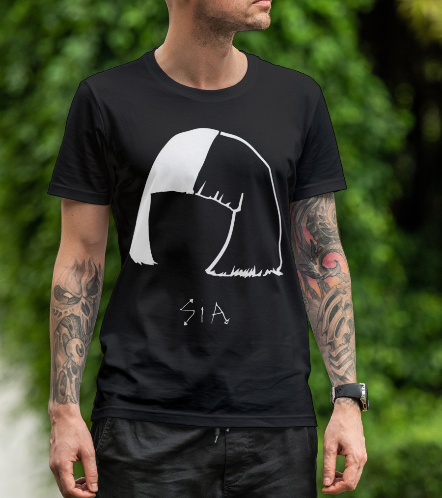 Sia Iconic Half-Black Half-White Bob Hair Enigma T-Shirt