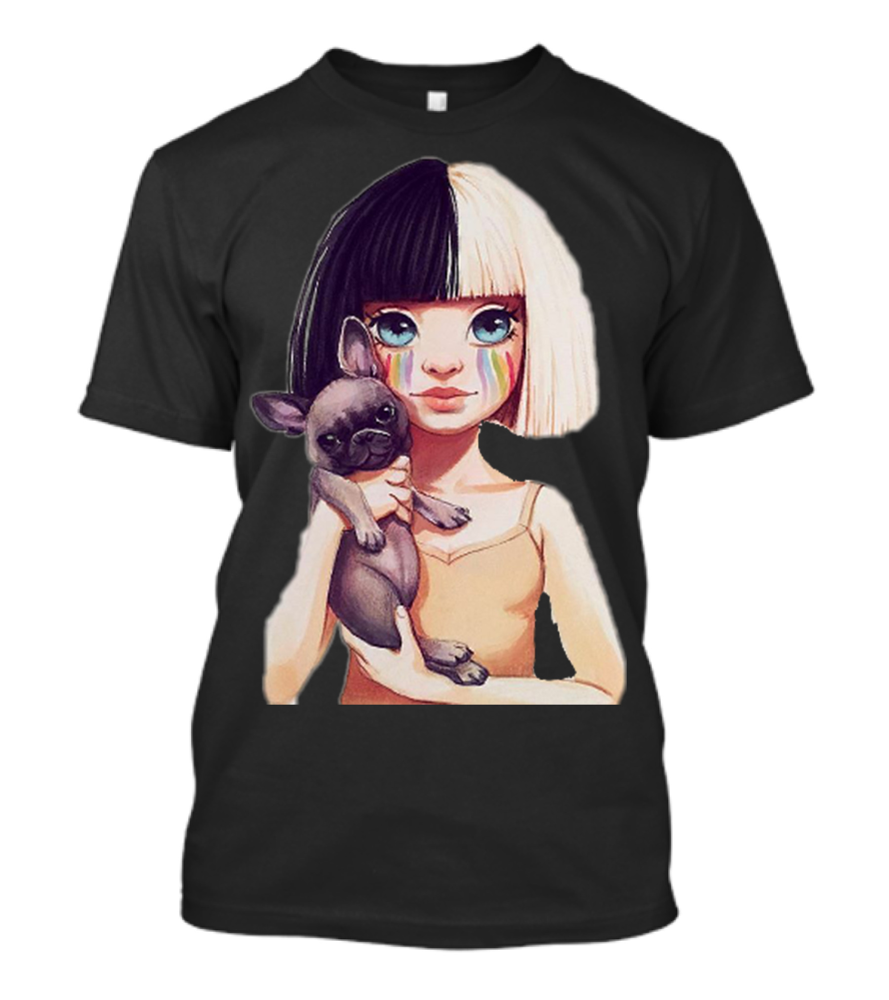 Sia Too Rainbow Tears Girl With French Bulldog T-Shirt