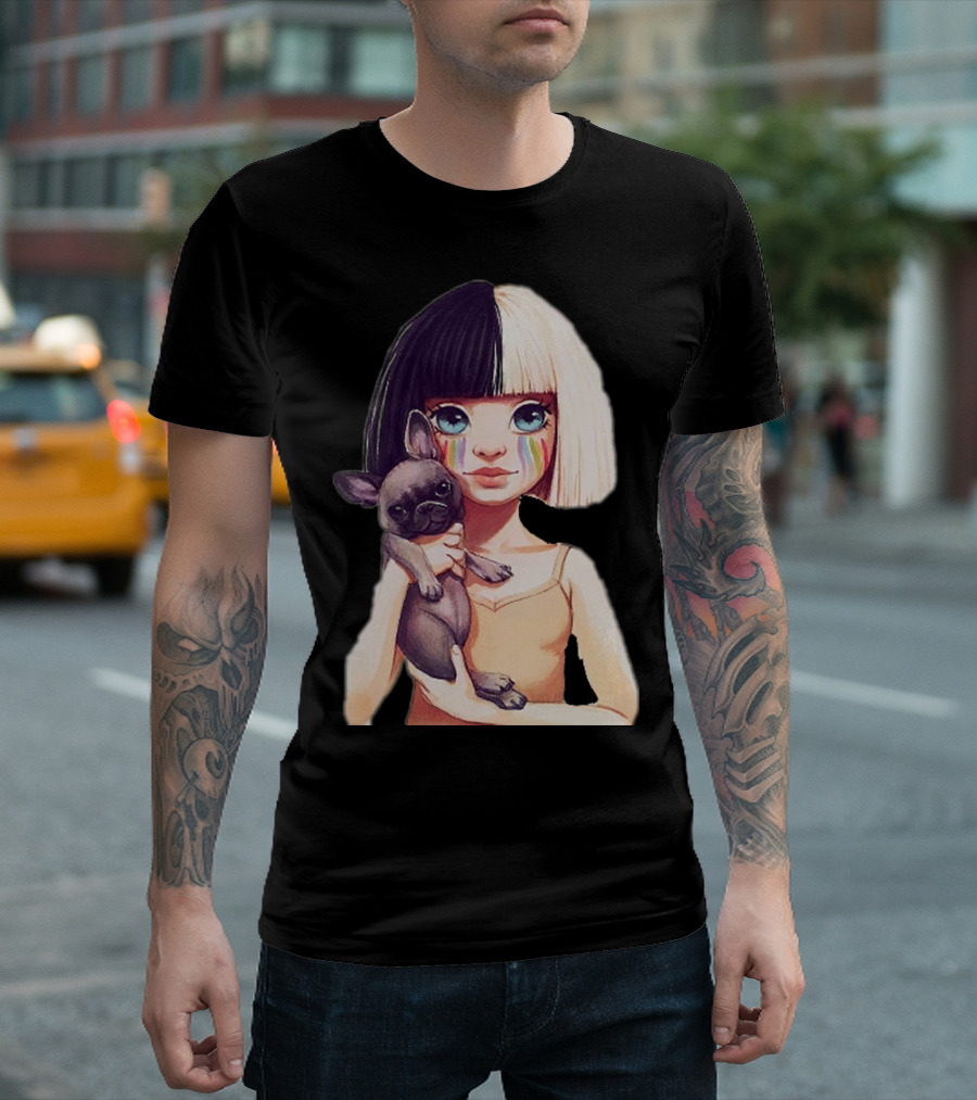 Sia Too Rainbow Tears Girl With French Bulldog T-Shirt