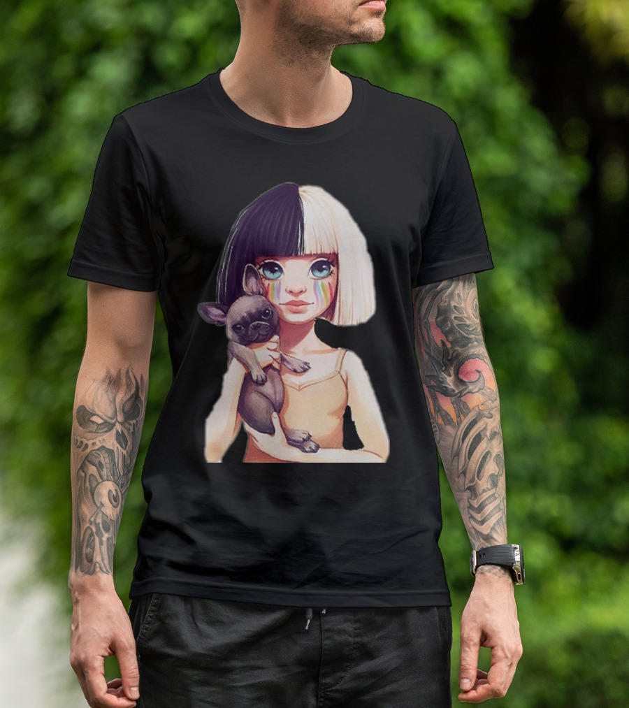 Sia Too Rainbow Tears Girl With French Bulldog T-Shirt
