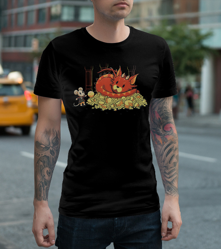 Smeowg Sleeping Dragon Cat Surrounded By Cheese With Mouse Explorer T-Shirt