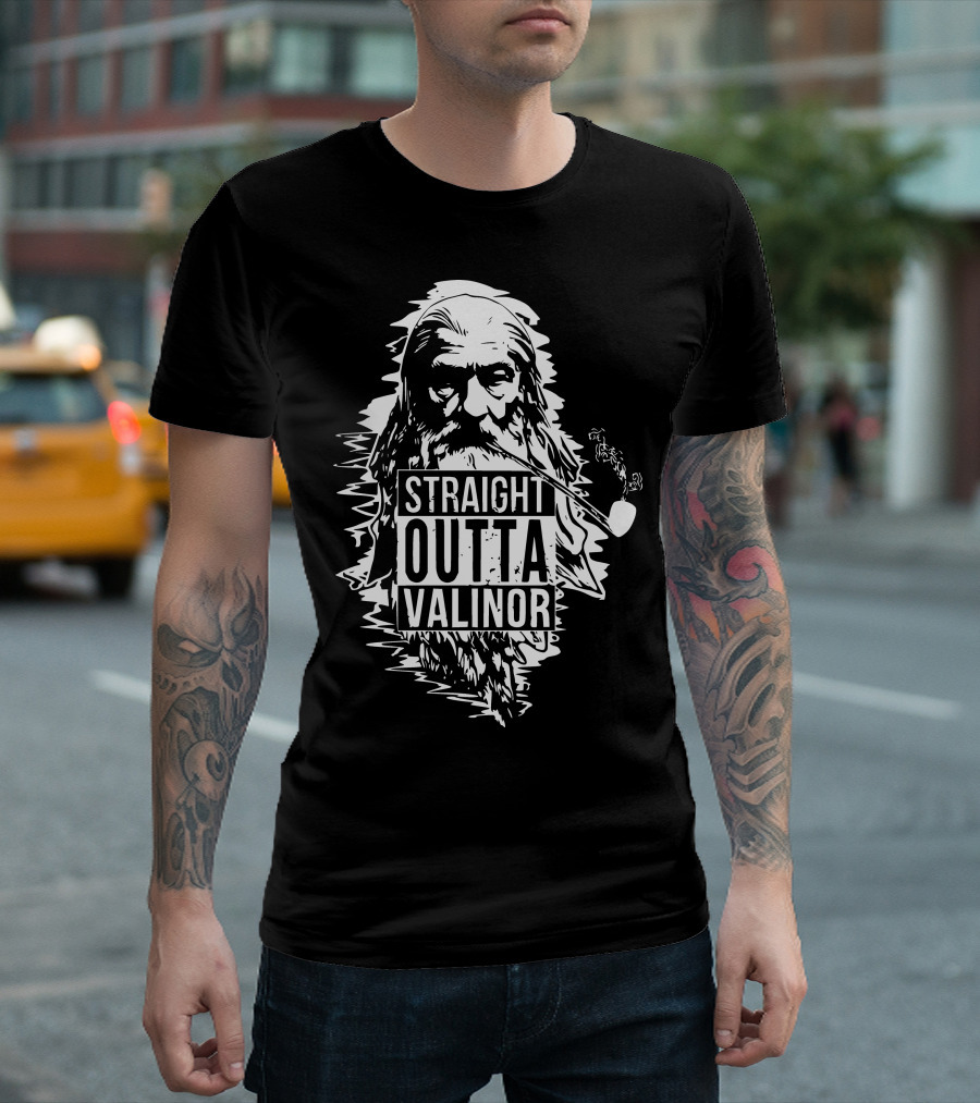 Straight Outta Valinor Gandalf Pipe Smoking Middle Earth T-Shirt