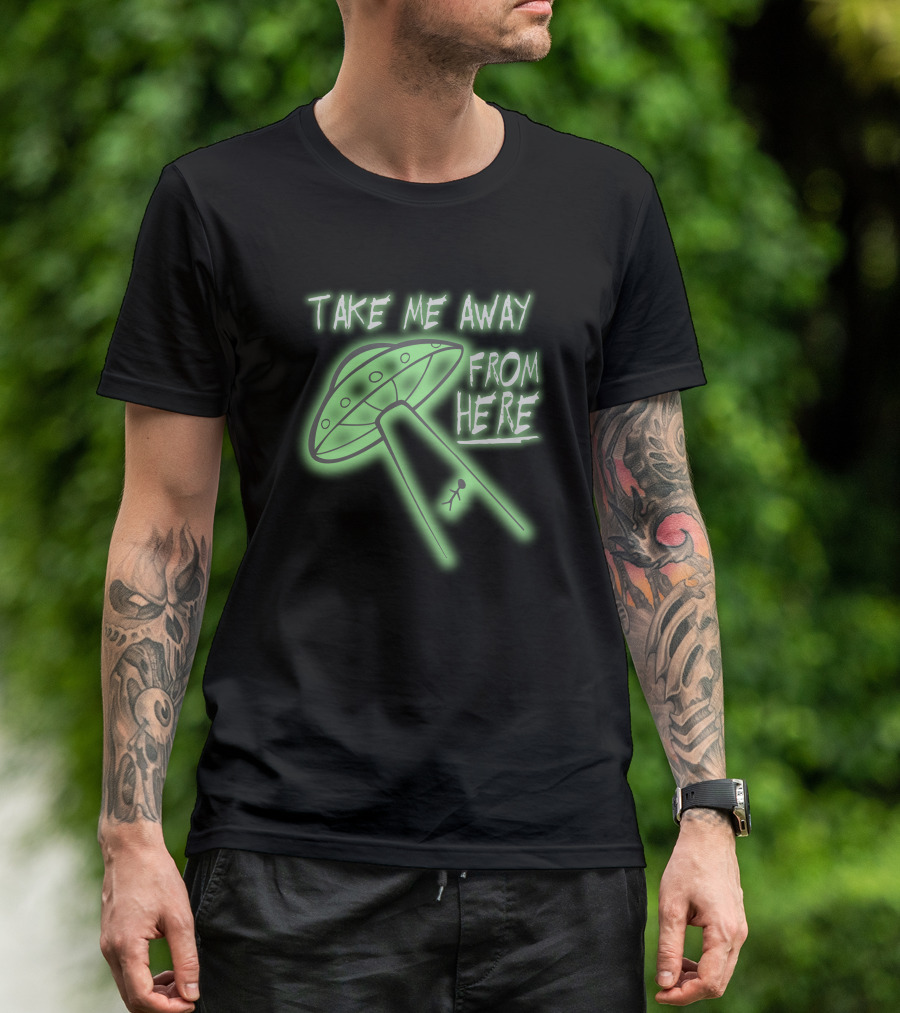 Take Me Away From Here UFO Stick Figure Abduction T-Shirt