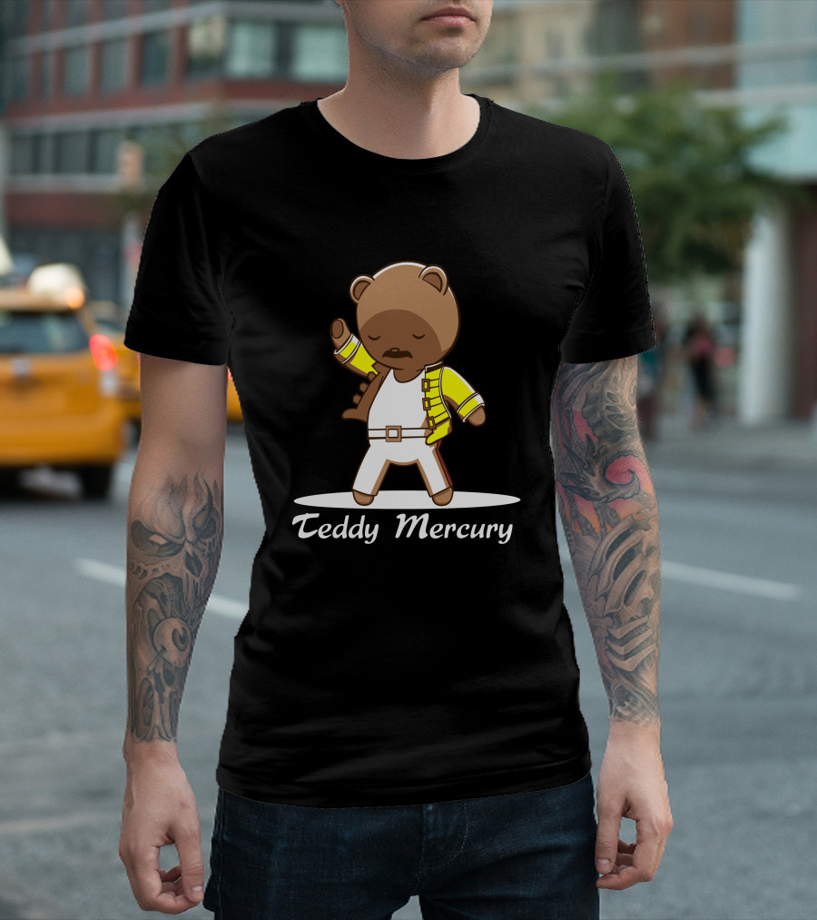 Teddy Mercury Bear in Iconic Pose with Yellow Jacket T-Shirt