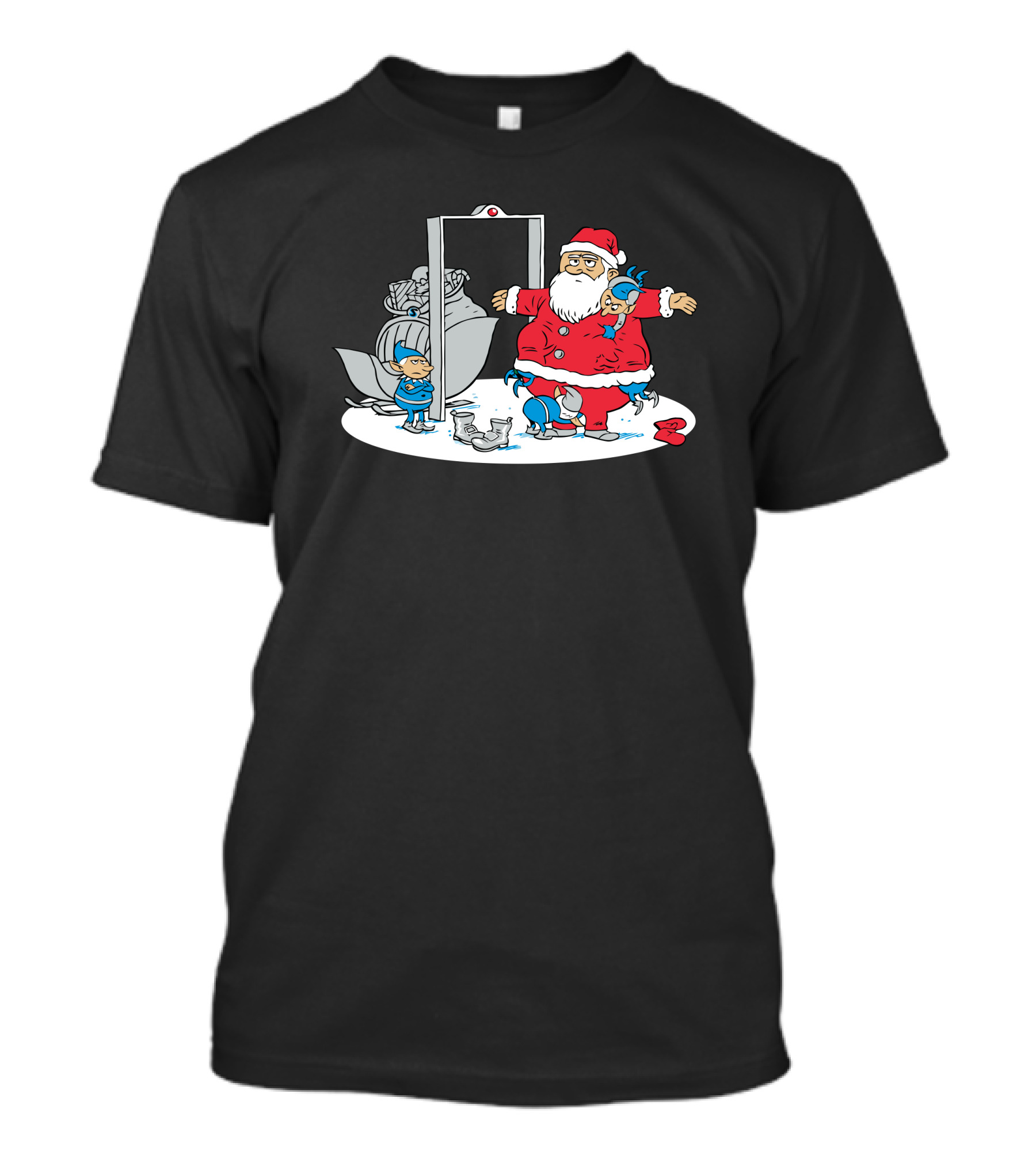 Tsanta Claus Security Checkpoint Elves And Metal Detector T-Shirt