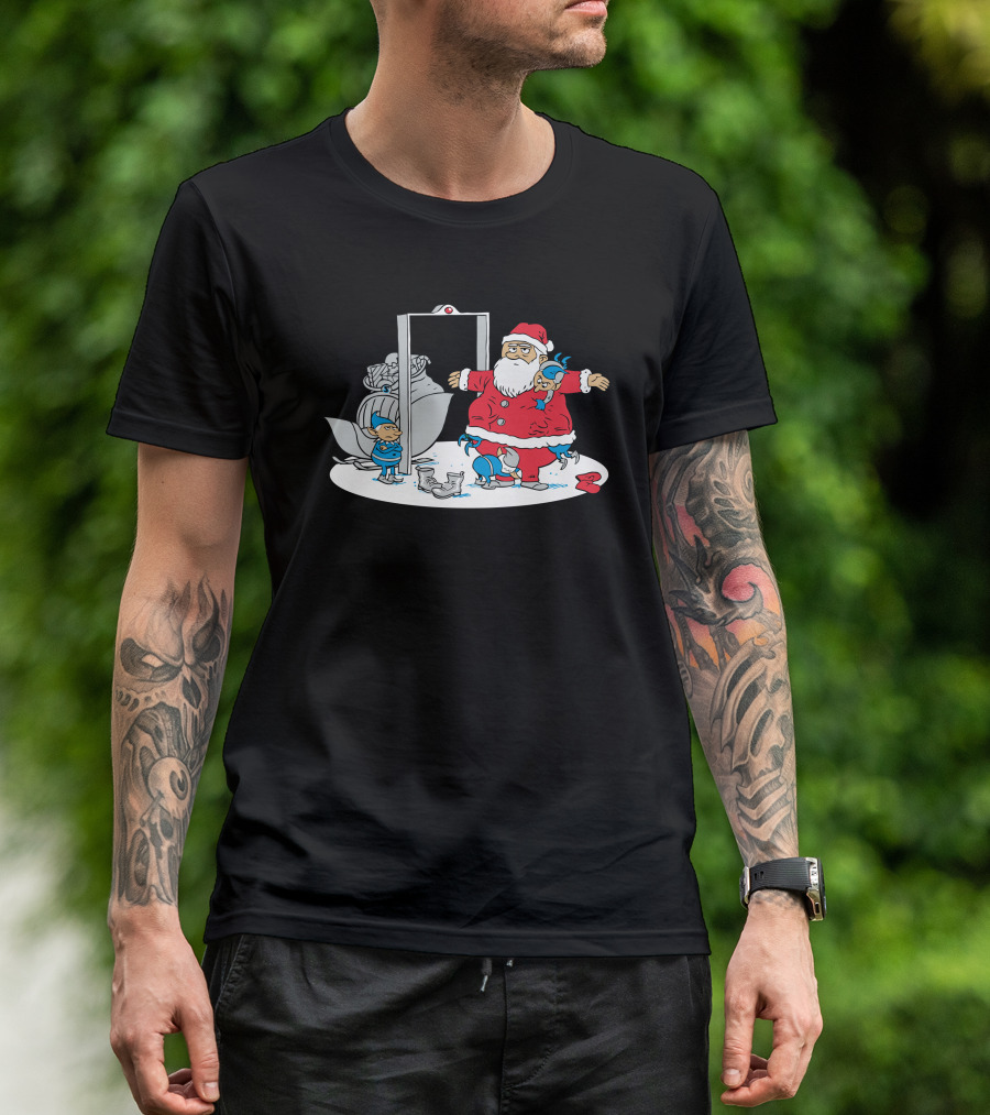 Tsanta Claus Security Checkpoint Elves And Metal Detector T-Shirt