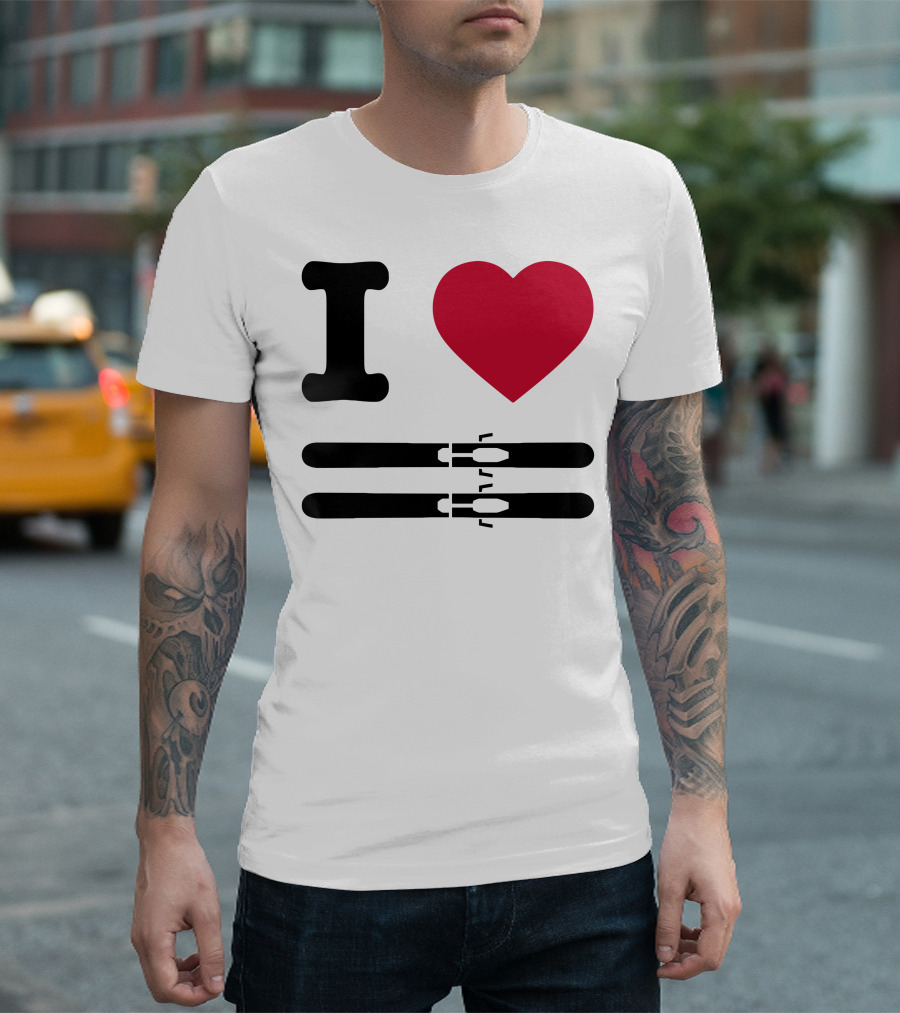 I Love Skiing Iconic Heart and Skis T-Shirt