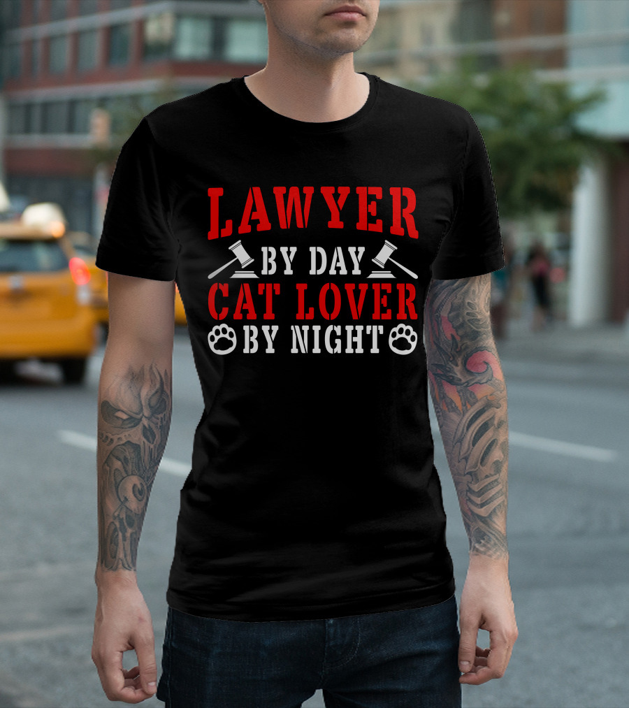 Lawyer By Day Cat Lover By Night Paw Print Gavel T-Shirt