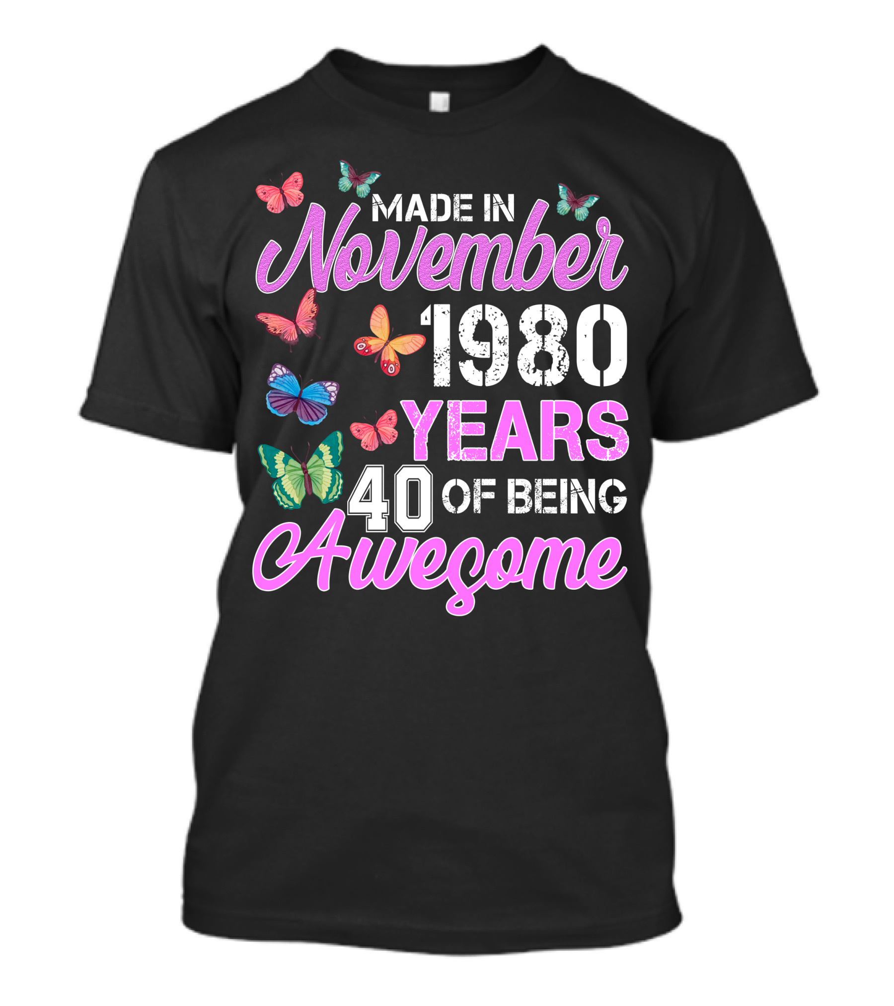 Made In November 1980 Years 40 Of Being Awesome Butterflies T-Shirt