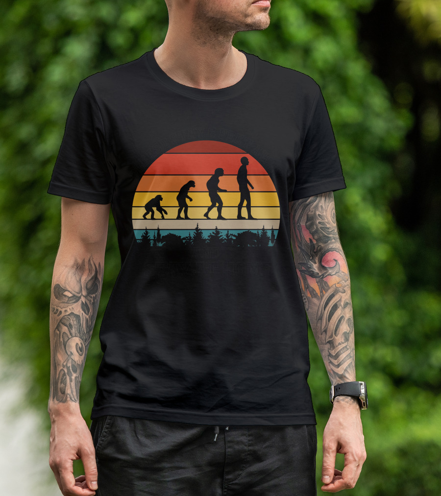 Please Stay 6 Feet Away And Stay At Home Evolution Silhouette Retro Sunset T-Shirt
