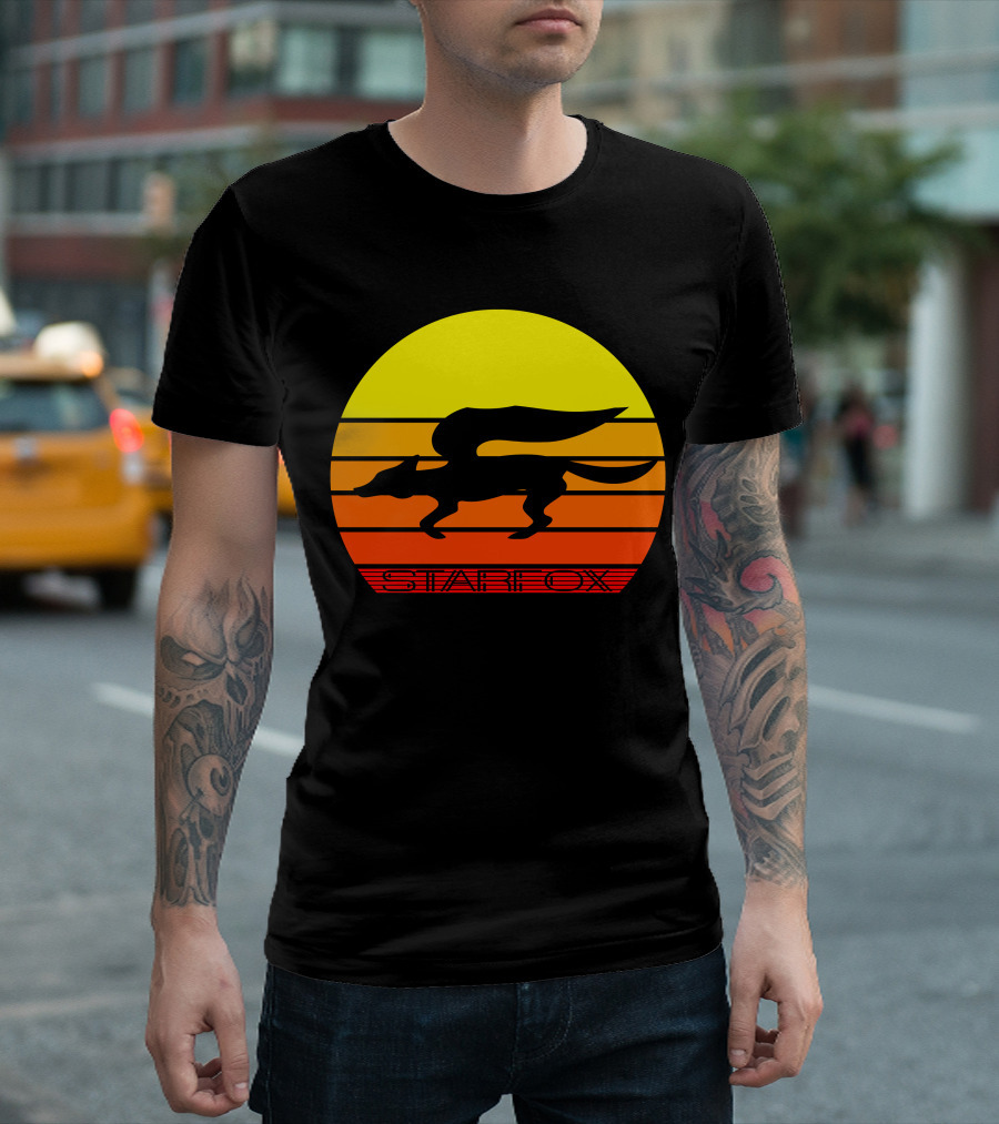 Retro Starfox Silhouette Sunset Stripes T-Shirt
