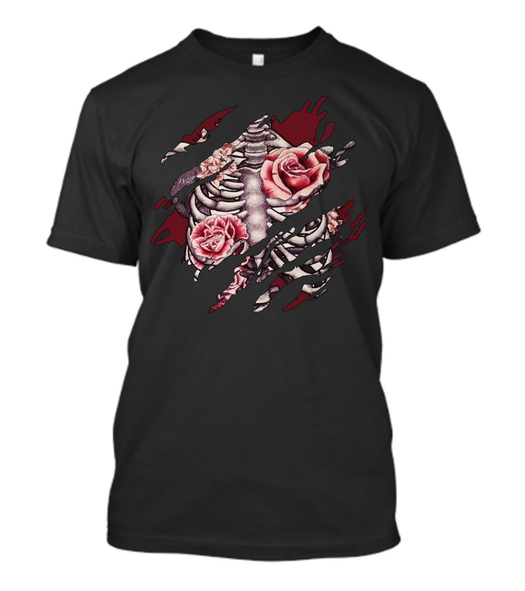 Skeleton Inside Roses Ribcage Rip T-Shirt