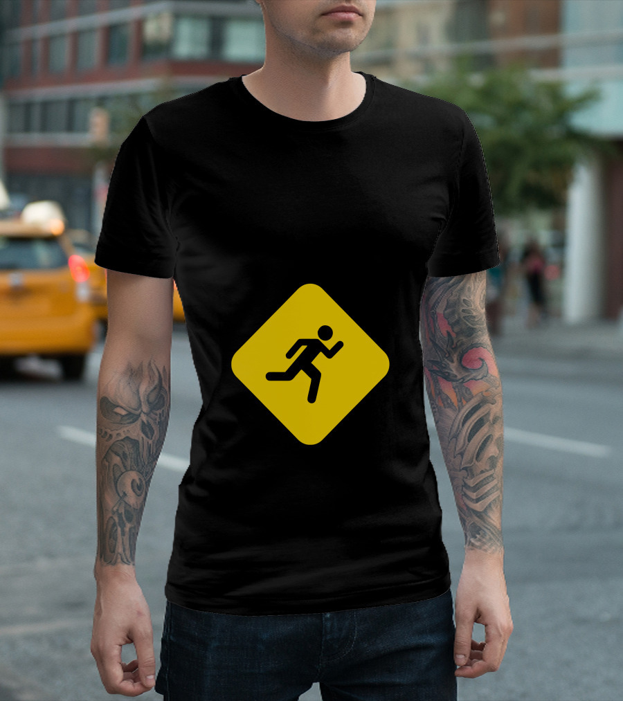 SLOW RUNNER Yellow Caution Sign with Running T-Shirt